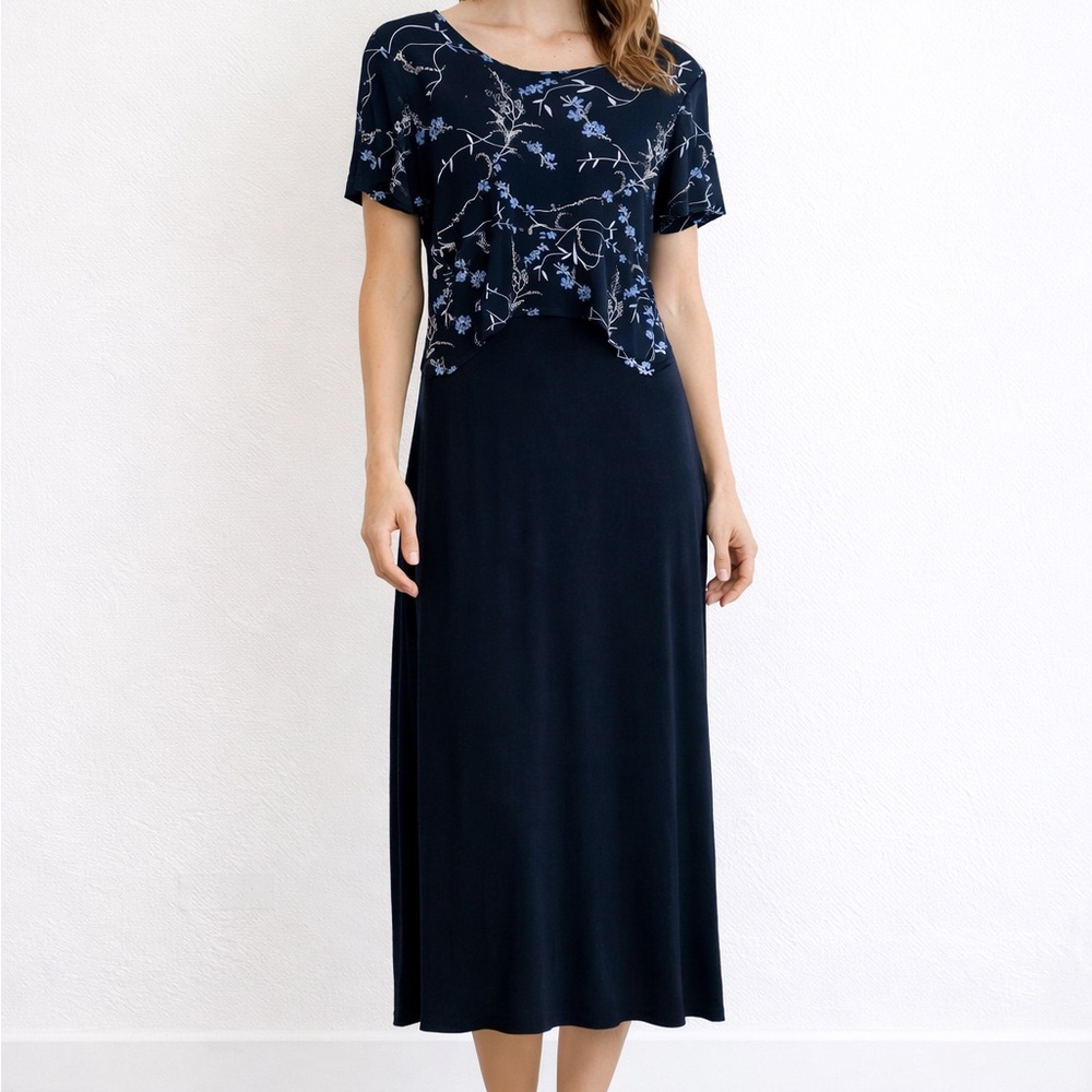Ronni Nicole Vintage 90s Layered Black Floral Stretchy Maxi Dress 6
